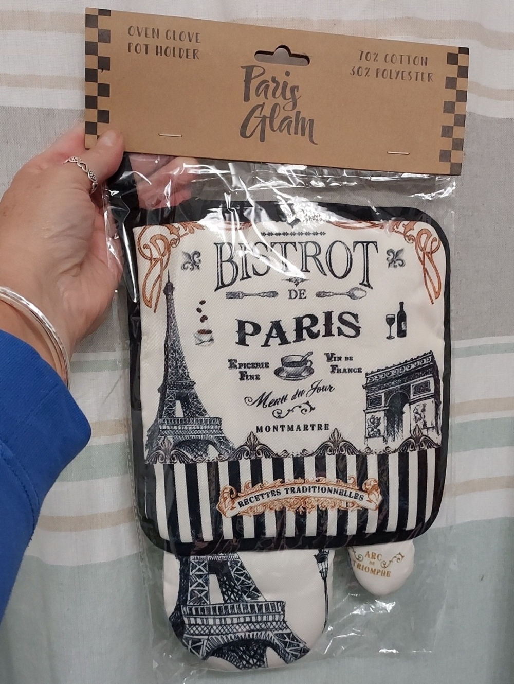Bistrot de Paris Black & Cream Oven Mitt and Pot Holder Set